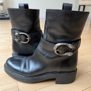 Gucci Dionysus Black Leather Ankle Boots with Silver Buckle